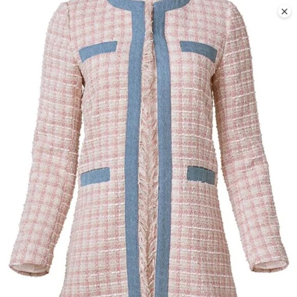 Venus Women’s 16 Tweed Fringe Open Front Jacket Pink Pastel Blue hook closure - Picture 6 of 13